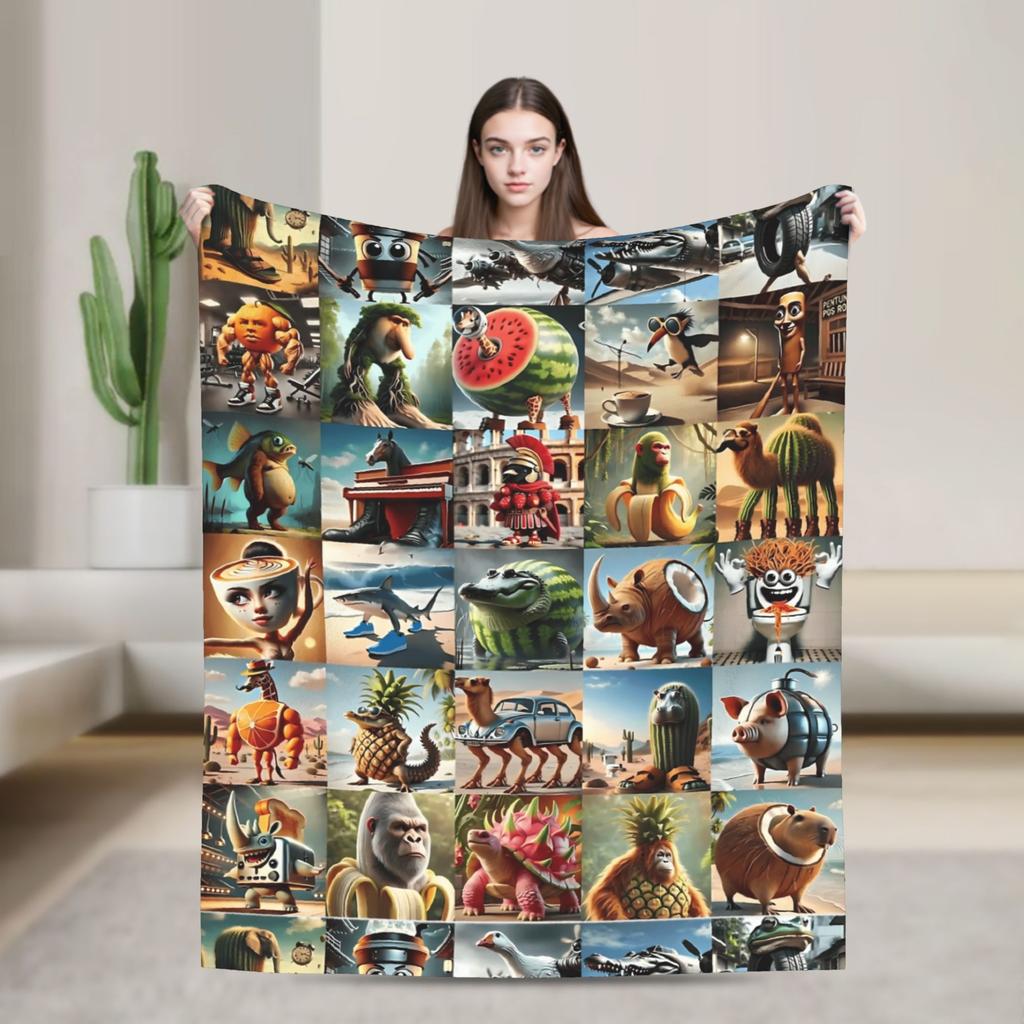 Lustige italienische Brainrot-Decke Weich Warm Streetwear Trend Plüsch Bettwäsche Überwürfe Für Heimdekoration Picknick Flanell Tagesdecke Bettbezug