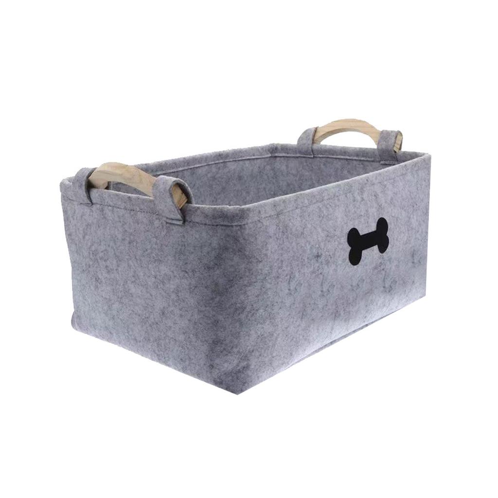 Dog Toys Storage Bin with Wooden Handle Decorative Basket Rectangular Soft Felt Storage Bin Organizer Basket for Snack