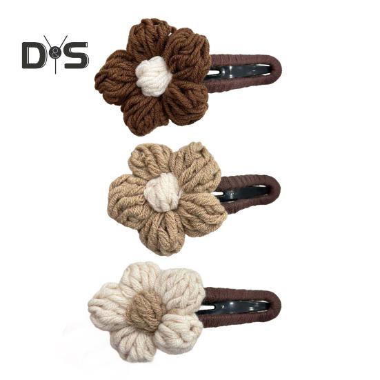 Women Hair Clip Hand-Woven Knitting Flower Decor Hair Pin with Soft Yarn Multi-Purpose Hairpin Hair Accessories