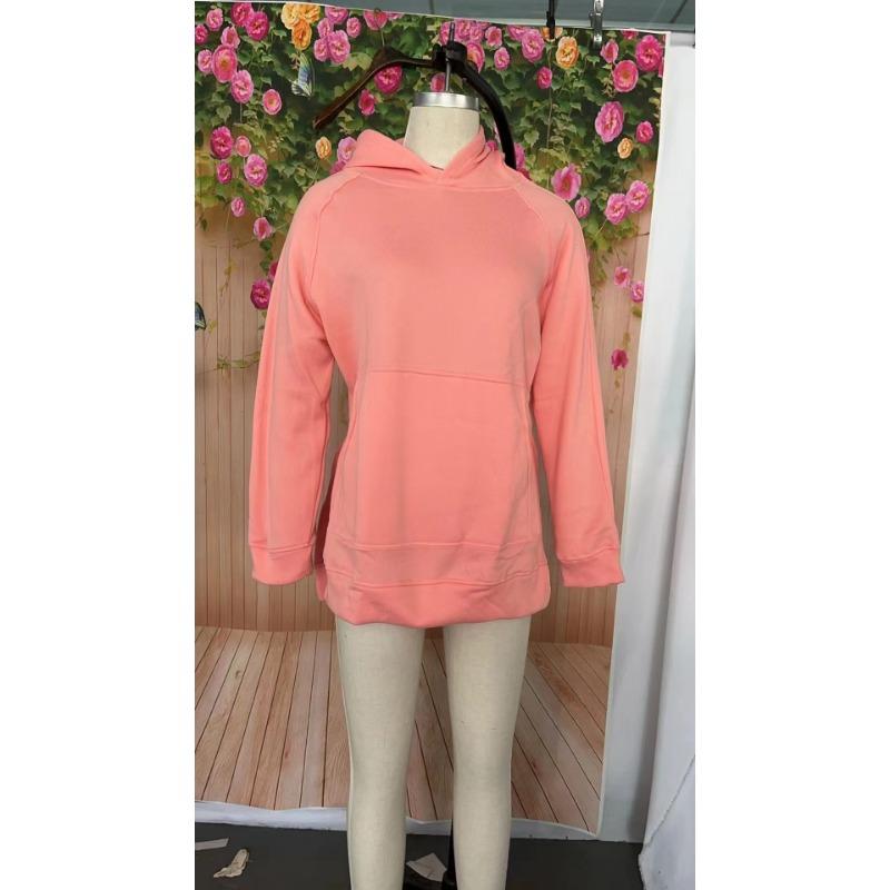 Felpa imbottita a maniche lunghe con scollo rotondo da donna, tinta unita, con cappuccio e tasche larghe