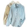 Literary and artistic style double-layer cotton yarn cotton shirt, simple design sense, spring and summer new breathable loose lapel long-sleeved top