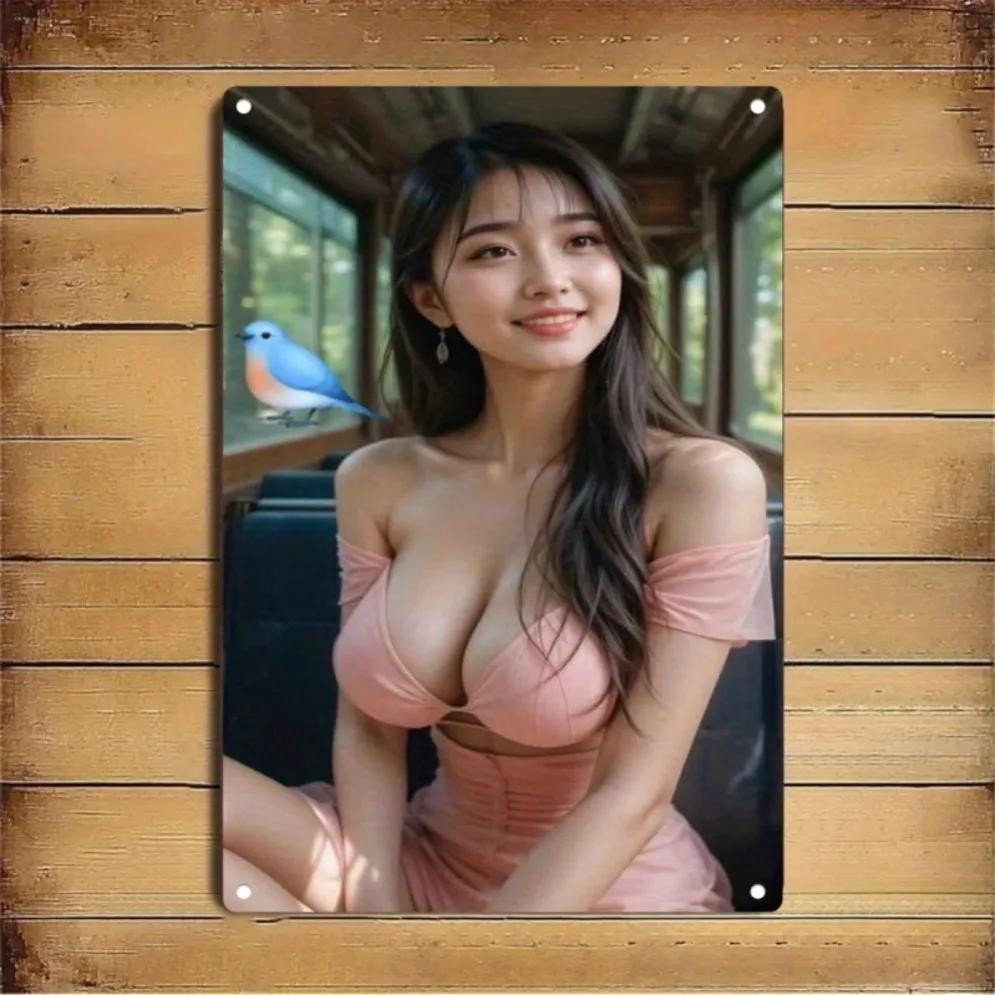 

Korean Style Metal Poster Minimalist Woman Art Print Wall Decor Gift for Home Cafe Office Christmas Birthday 20x30cm（7.8x11.8inch）