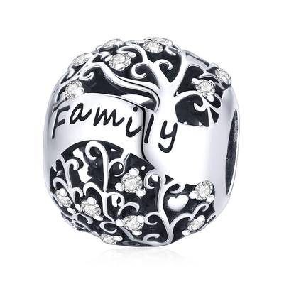 Crystal Tree with the Inscription Family Charms Silver 925 Beads