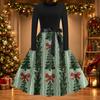 Damen Vintage Christmas Print Rundhals Freizeitkleid