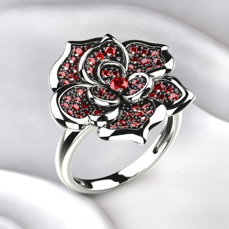 

New Jewelry Simple Atmosphere Red Rose Inlaid Zircon Lady Engagement Ring for Girlfriend 6