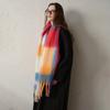 Fashion Classic Imitation Cashmere Plaid Shawl Women Korea Style Soft Thick Warm Female Scarf Fall Winter Rainbow Mohair Muffler