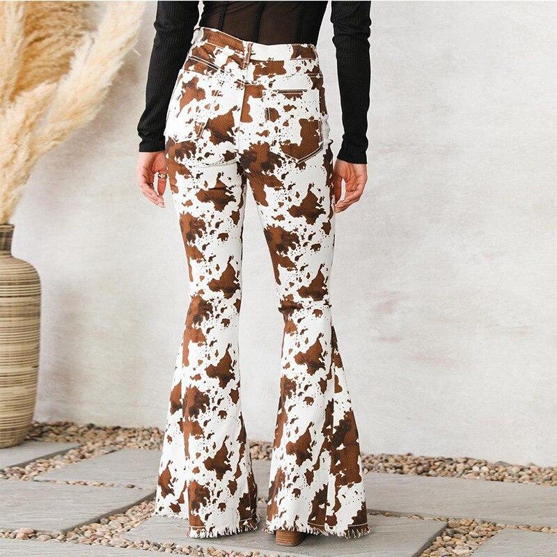 Frühling Streetwear Fashion Damen Jeans Lässig Bedruckte Hohe Taille Schlaghose Damen Pantalon Lose Hose 25667