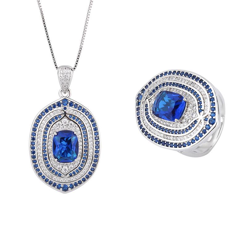 Jewelry Retro Ring Simulation Blue Glass Stone Two-Color Stone Diamond Pendant Ring Stud Earrings Cover 8 * 10