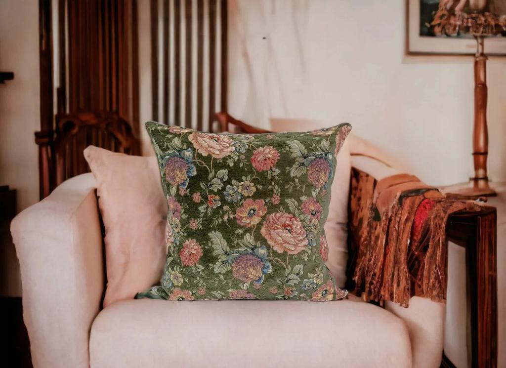 1 stk. Vintage Blomstret Pyntepudebetræk 2D Dobbeltsidet Print Polyester Grøn Botanisk Dekoration til Sofa Soveværelse Stue Gave
