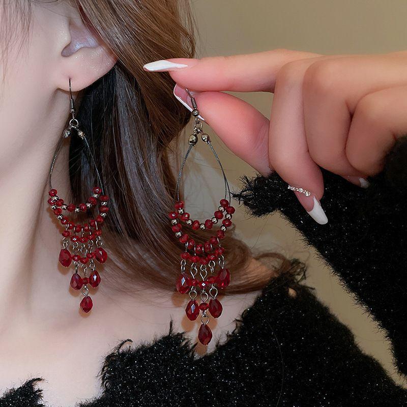 Ancola Silver Needle Red Heart Earrings – Fashionable, Luxurious & Elegant for Autumn/Winter 2025