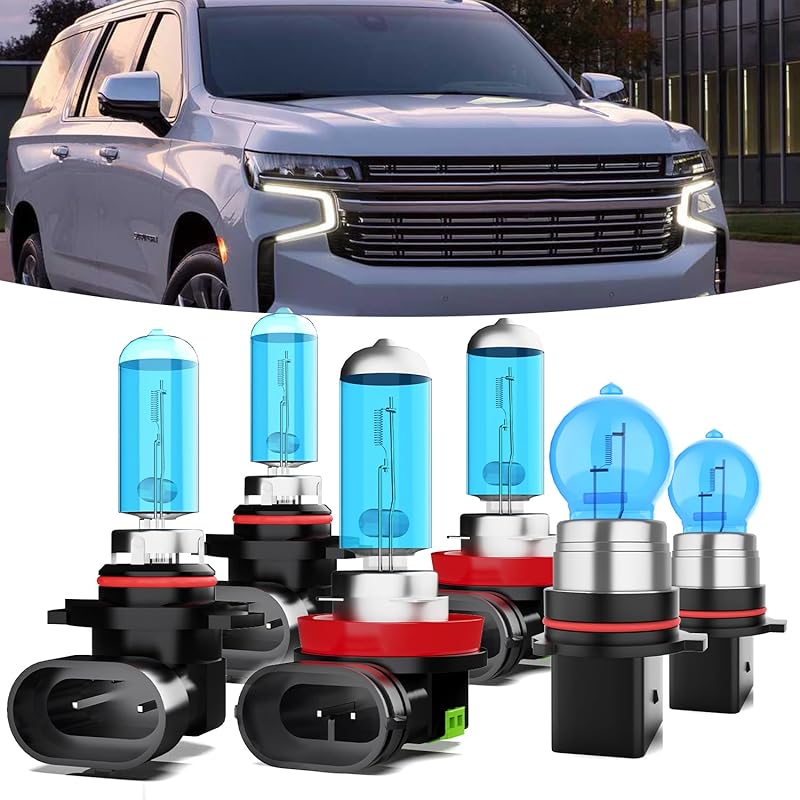 Halogen Headlights Fit For Chevrolet Chevy Suburban 2015-2020 Headlight Bulbs,9005/HB3/H10 High Beam+ H11/H8/H9 Low Beam+ PSX26W Fog Light Combo,Plug