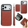 For iPhone 17 Pro Max Case Detachable Zipper Card Bag PU TPU Kickstand Phone Case with Strap