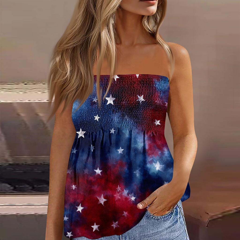 Summer Tube Tops For Women,Cute Sexy Off Shoulder Print Sleeveless T-Shirt