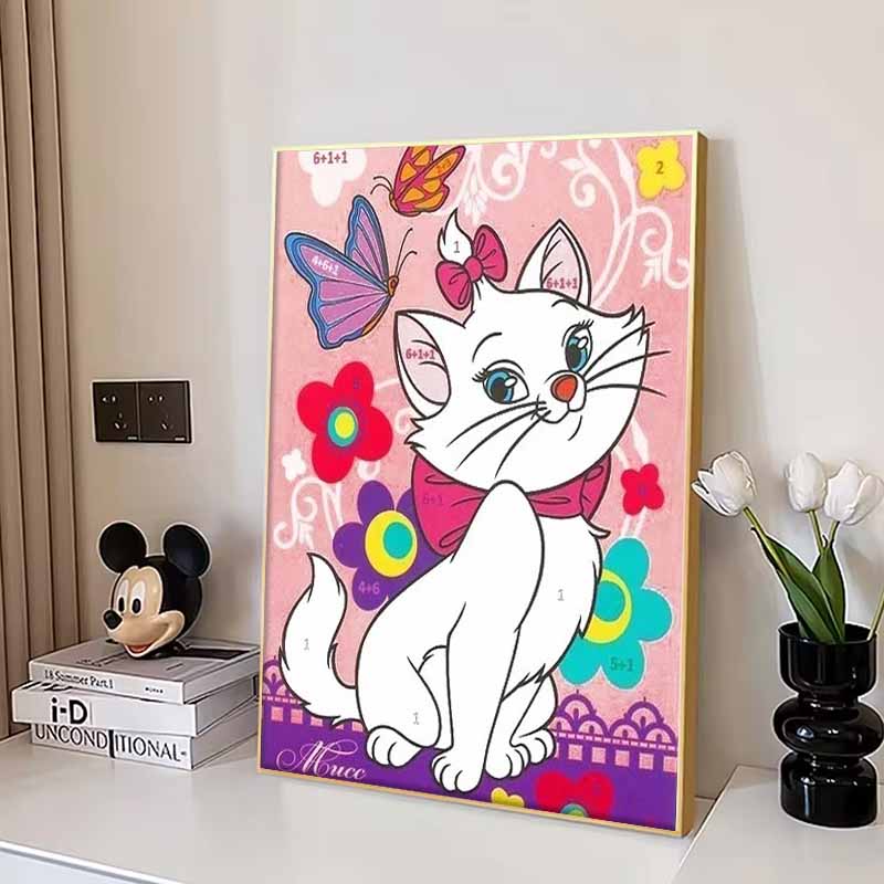 Disney Pittura con Diamanti Le Avventure del Gatto Illustrazione Artistica Punto Croce 5D Stampa da Appendere Puzzle 5D Mosaico Ricamo Decorazione per la Casa
