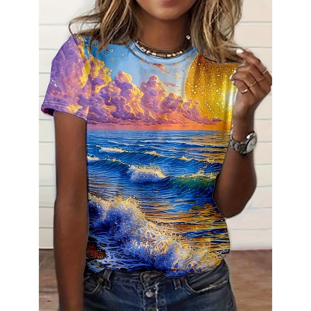 Summer Fashion Peacock Flower 3D Print T-Shirts Women Casual Short Sleeve Streetwear Round Neck