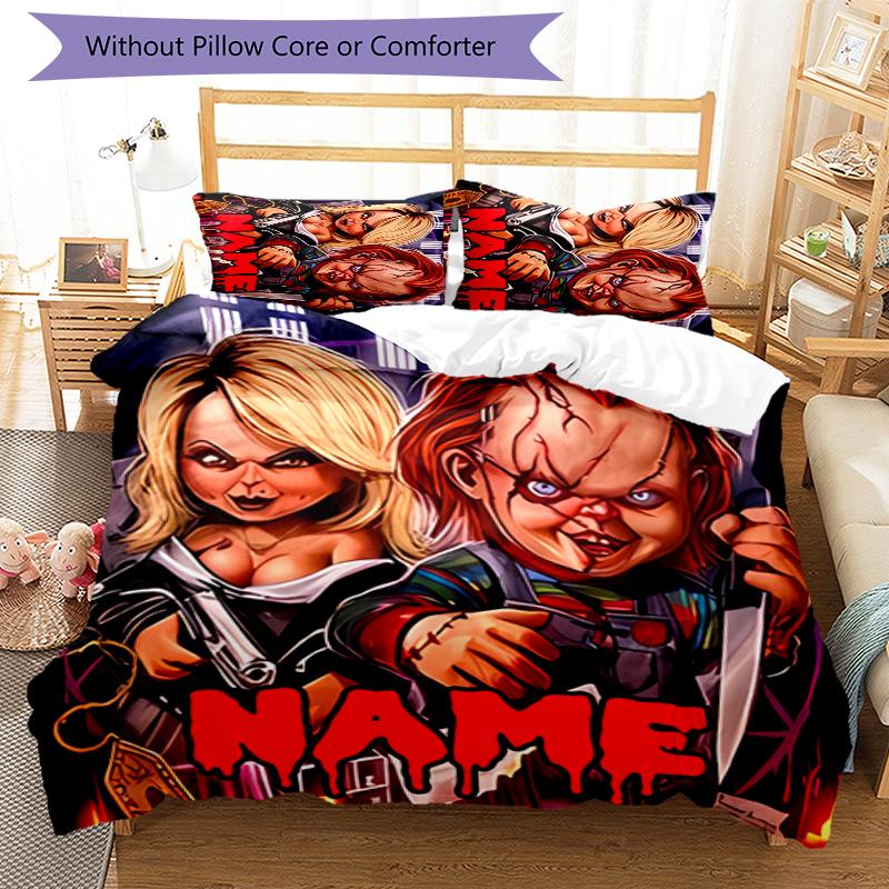 3pcs Custom Name Chucky Bedding Set Duvet Cover Closure Includes 1 Duvet Cover & 2 Pillowcases for All Seasons Bedroom Decor