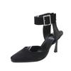 High heels women's summer 2025 new black sexy thin heel bag head shallow mouth square head versatile belt buckle sandals