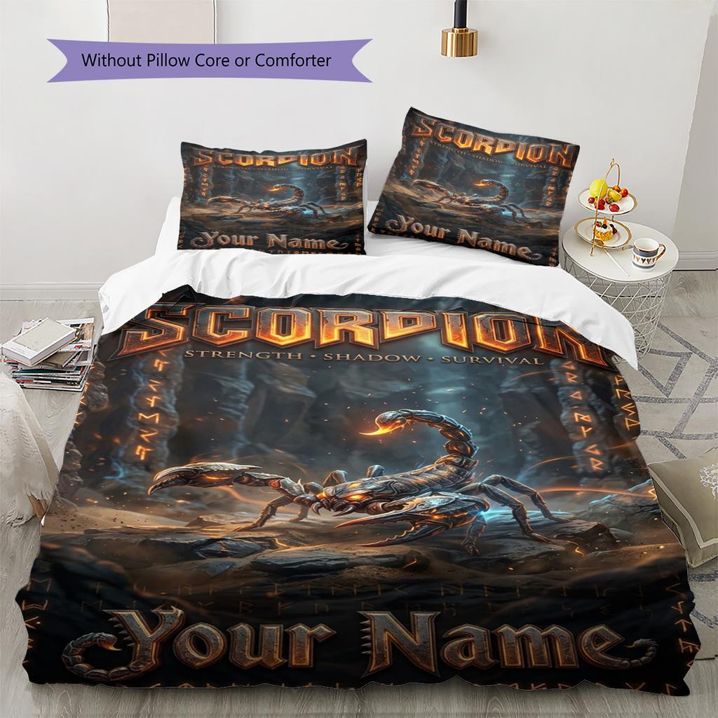 Name Custom Scorpions Pattern Bedding Set Quilt Cover Pillowcase Home Decor Gift (1 * Duvet Cover + 2 * Pillowcase, Without Core)