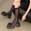 2025 New Women's Shoes Ankle Straps Womens Pumps Platform Women Leather Bows Mary Jane Punk Gothic Chunky Heel Chaussures Femme