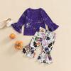 Halloween Cartoon Baby Kinder Mädchen Shirt Top und Schlaghose 2PCS Outfits Kleidung für 1-6 Jahre