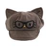 Autumn and Winter Retro Beret Women's Japanese Style Cute Cat Ears Octagonal Hat Big Head Circumference Showing Face Small Newsboy Hat Trendy