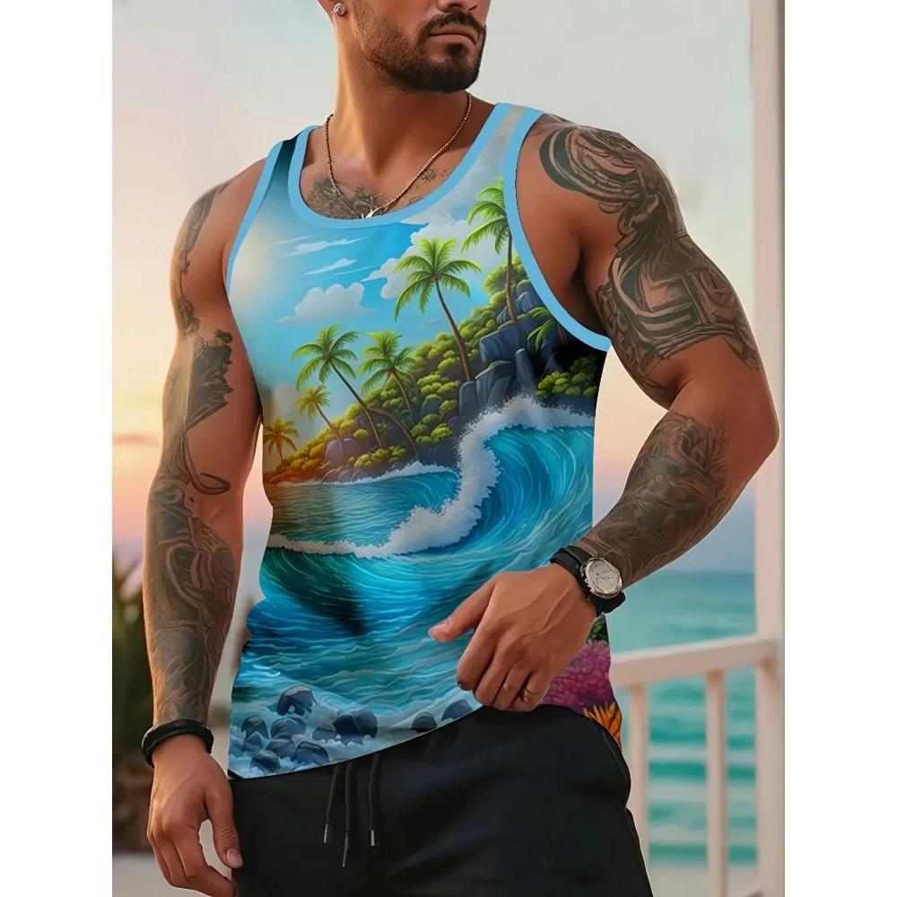 Summer Casual Men's Outdoor Beach Vest Fashionable Sleeveless Street Sport Style Men's Oversized Loose Comfortable Breathable Vest