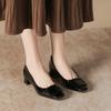 Women's Nude Patent Leather High Heels with Square Buckle