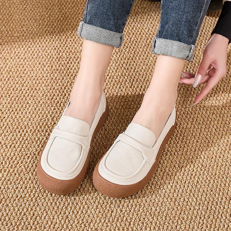 Fashion Genuine Leather Yellow Flats Hollow Out Moccasins Shoes for Women Summer Breathable Loafers Woman Barefoot Slip On Shoes Ladies