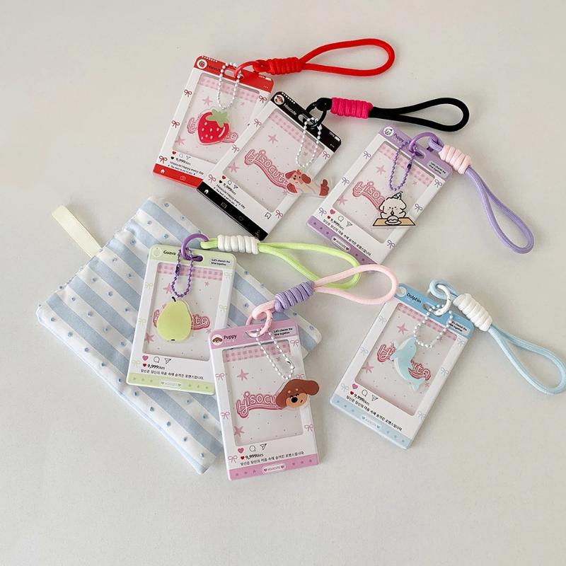Kpop Photocard Holder With Bow Keychain Y2K Photocard Holder Kpop Charm Holders Kawaii Photo Card Keychain