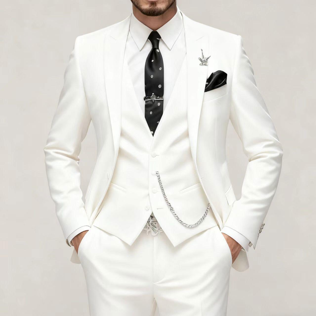Мужские костюмы-тройки 2025 приталенного кроя, смокинг жениха, свадебные костюмы, костюм для шафера и дружбы жениха, формальный костюм для вечеринки, мужской Trajes De Hombre S белый