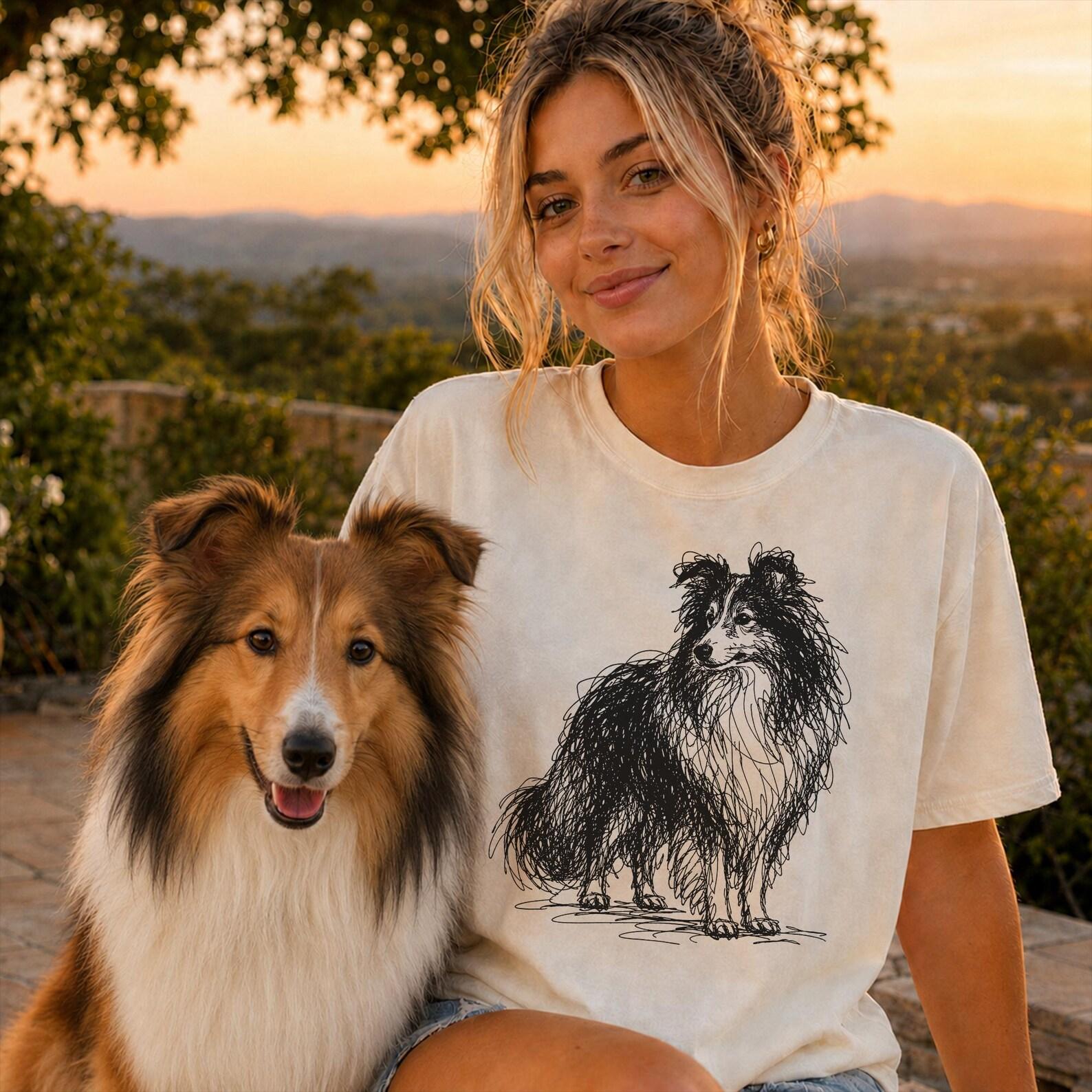 Shetland Sheepdog Line Art Shirt, Minimalist Scribble Sheltie Sketch Tee, Abstract Dog T-Shirt, Sheltie Mom Gift, Artsy Dog Tee S