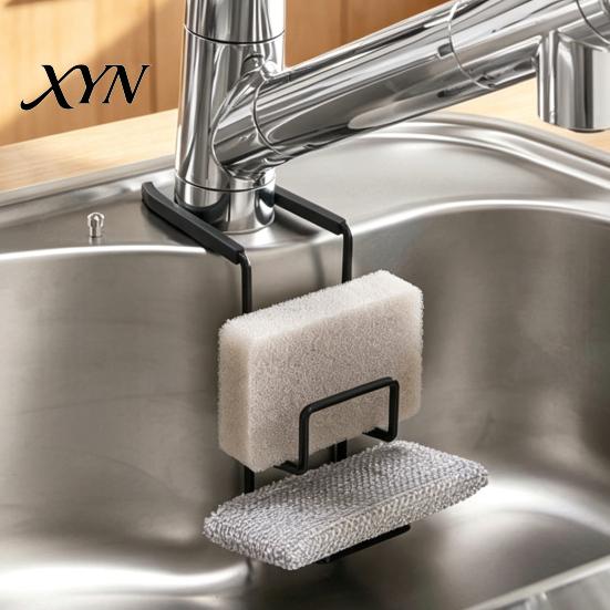 Adjustable Faucet Rack Kitchen Sink Sponge Holder, Double Layer Iron Organizer, Rustproof Utility Hollow Design Storage for Dish Soap And Cleaning