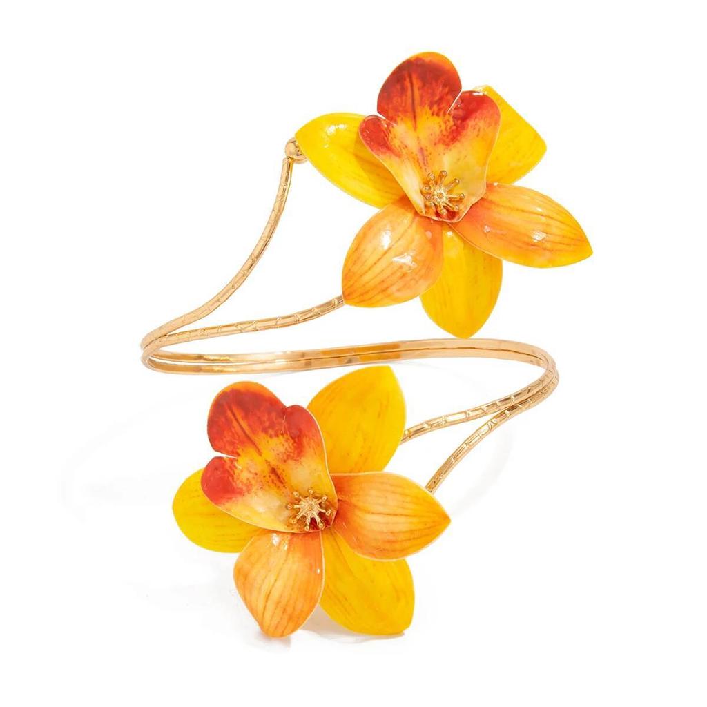 Salircon Vintage Exquisite Colorful Flower Open Arm Bangle Bracelets Women Trendy Creative Boho Gold Color Bangles Y2K Jewelry