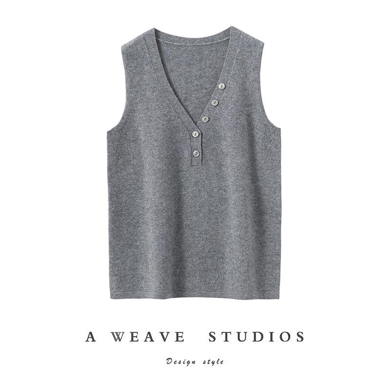 2025 Autumn/Winter French V-neck Sleeveless Slimming Cashmere Knit Vest