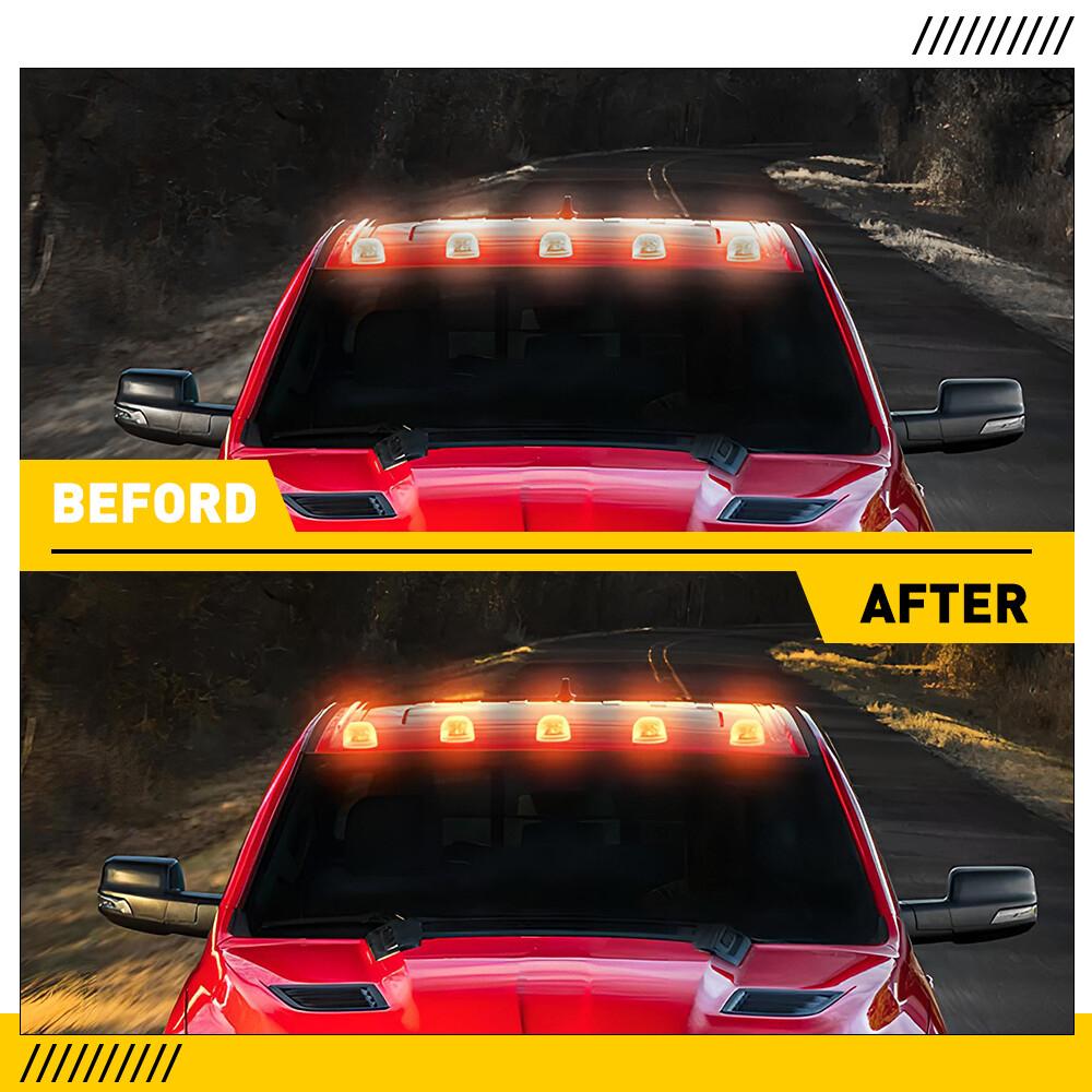 5PCS Universal Solar Powered Cab Flashing Light Roof Cab Amber Marker Lights