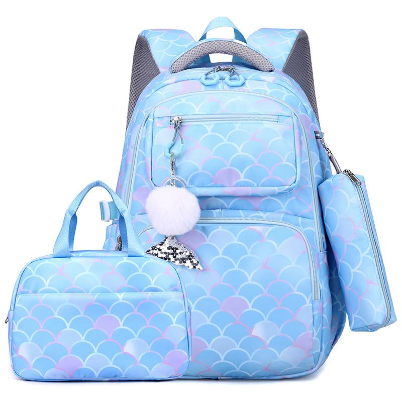 Three Pcs Set Fish Scale Print Kid Backpack Mermaid Pendant Girl Waterproof School Bag Children Schoolbag for Teenage Girls