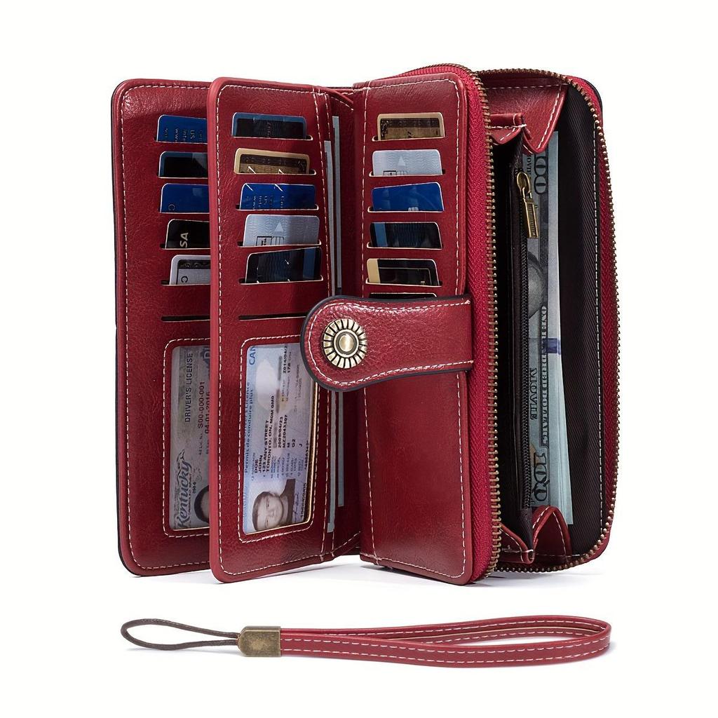 Oil Wax Cowhide Long Wallet: Genuine Leather Large-Capacity Anti-Theft Wallet for Women