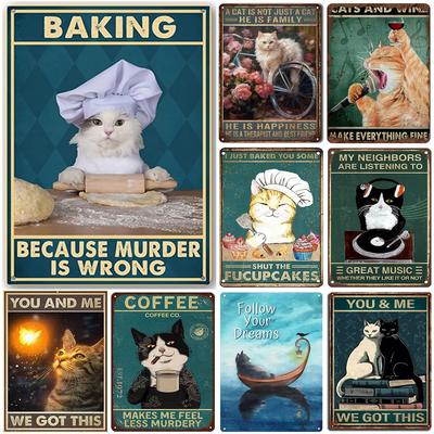 Cat Metal Tin Signs Baking Because Murder Is Wrong Wall Posters Plaque Vintage Iron Painting Decoration for Home Cafe Club Ba