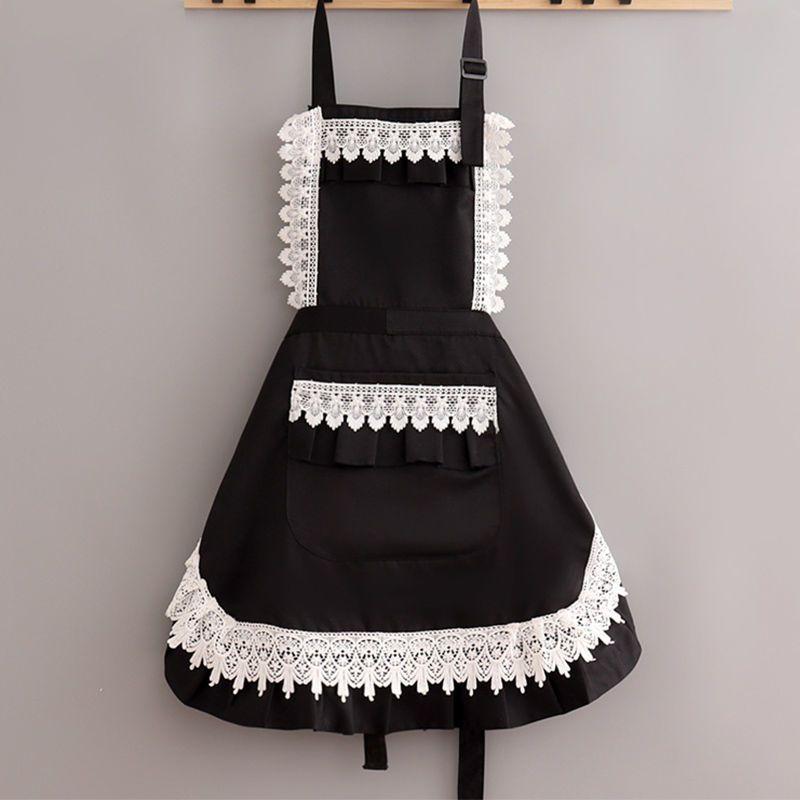

Fashion Princess Short Lace Apron Breathable Waterproof Maid Summer Foreign Style Workwear Beauty Shop Household Cleaning Tools OneSize