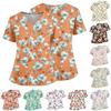 Top Medico a V con Stampa Floreale, Tasche, Spacchi Laterali, Manica Corta, Uniforme da Infermiera per Donna
