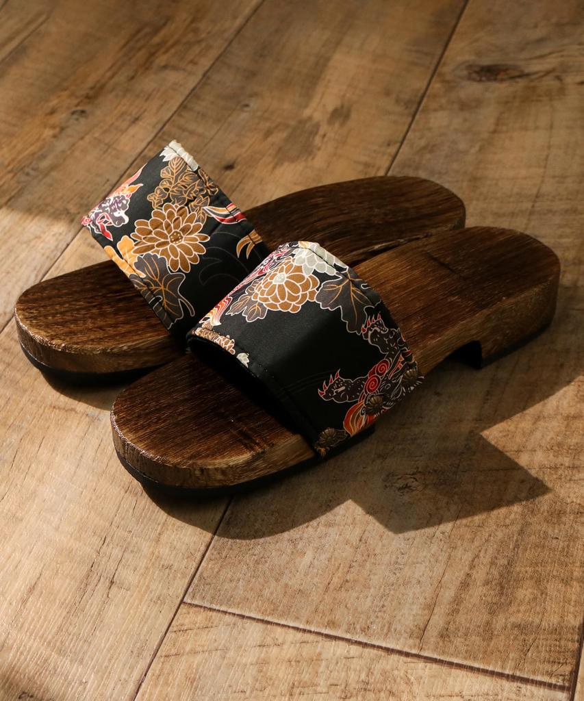 Japanese Burnt [KYOETSU] Sandals, Geta, Pattern, Paulownia, Men's (9)