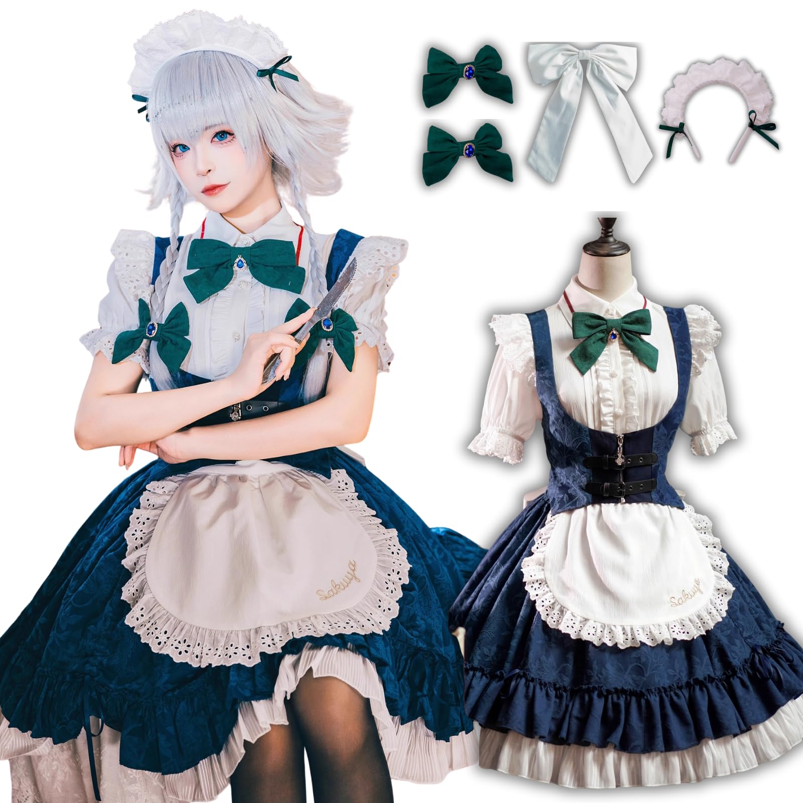 

Milky Time Izayoi Sakuya Cosplay Costume, Women s Halloween Maid Short Sleeve Izayoi (M)