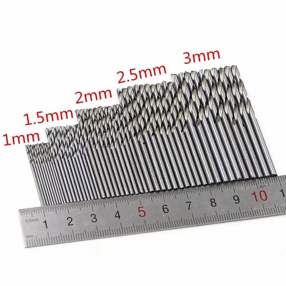 High Speed Steel 50pcs Natural Color Small Twist Drill 1-3mm White Straight Shank Drill Bit Electric Drill DIY Woodwork Tool Set