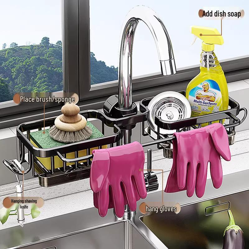 Kitchen Multifunctional Draining Rack & Sink Storage Basket for Sponge & Dishcloth