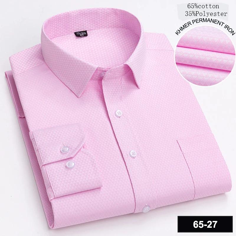 New In Shirt Long-sleeve Shirts for Men Slim Fit Formal Plian Shirt Single Pocket Office Clothes Soft Plaid Cotton Designer Tops