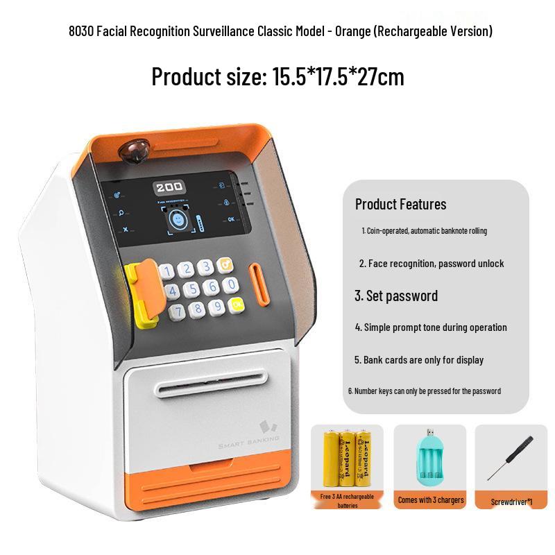 Smart ATM Money Box with Face Recognition and Password, Automatic Coin Loader - Children's Toy Safe