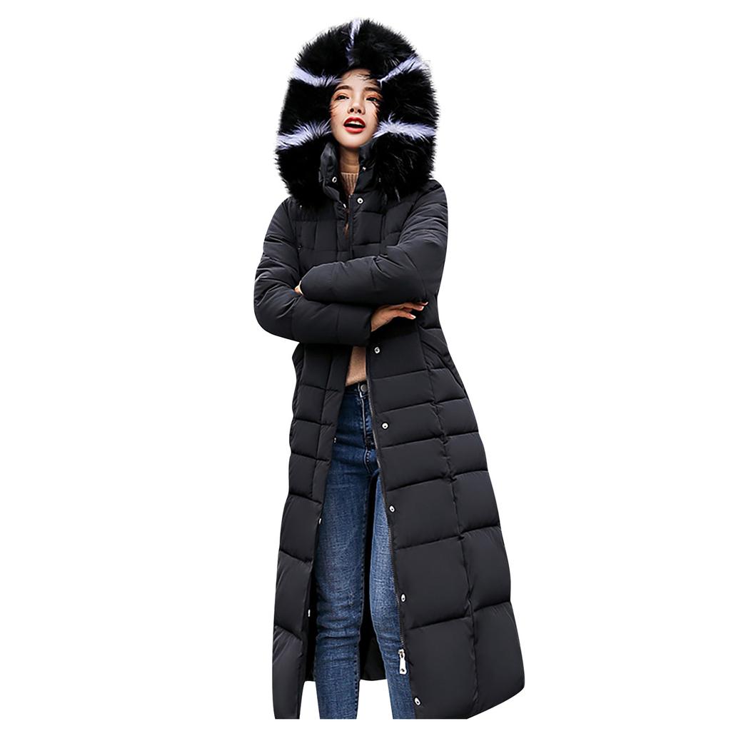 Womens Ladies Warm Plus Size Solid Color Hooded Single Breasted Medium Length Cotton Jacket Waistcoat Slim Cardigan Coat