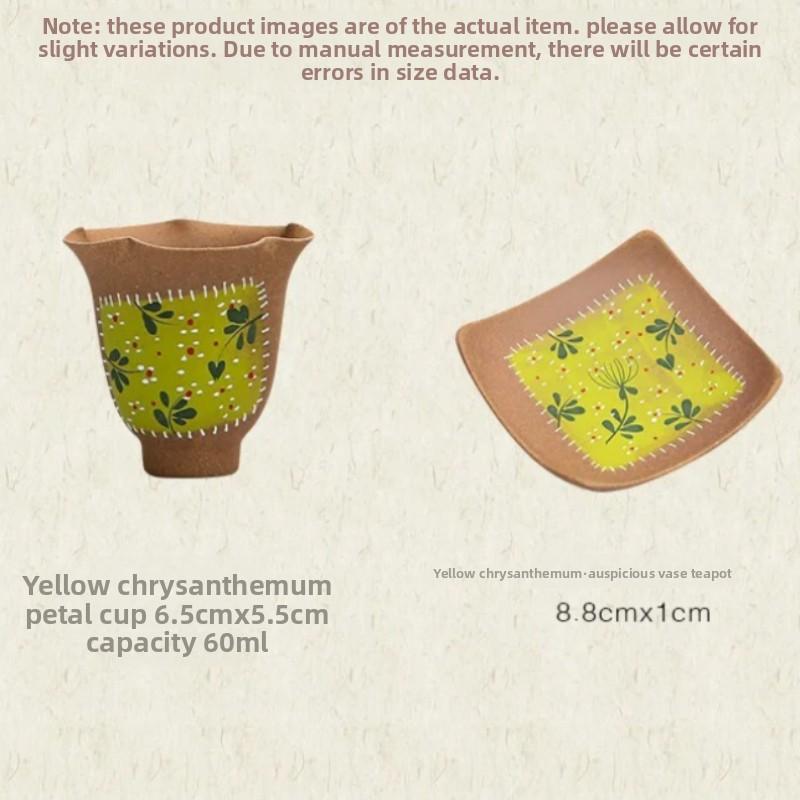 Light Luxury and Ancient Rock Mud Flower-mouth Cup, Chinese Creative Hand-painted Yellow Chrysanthemum Tasting, Personal Tea Cup