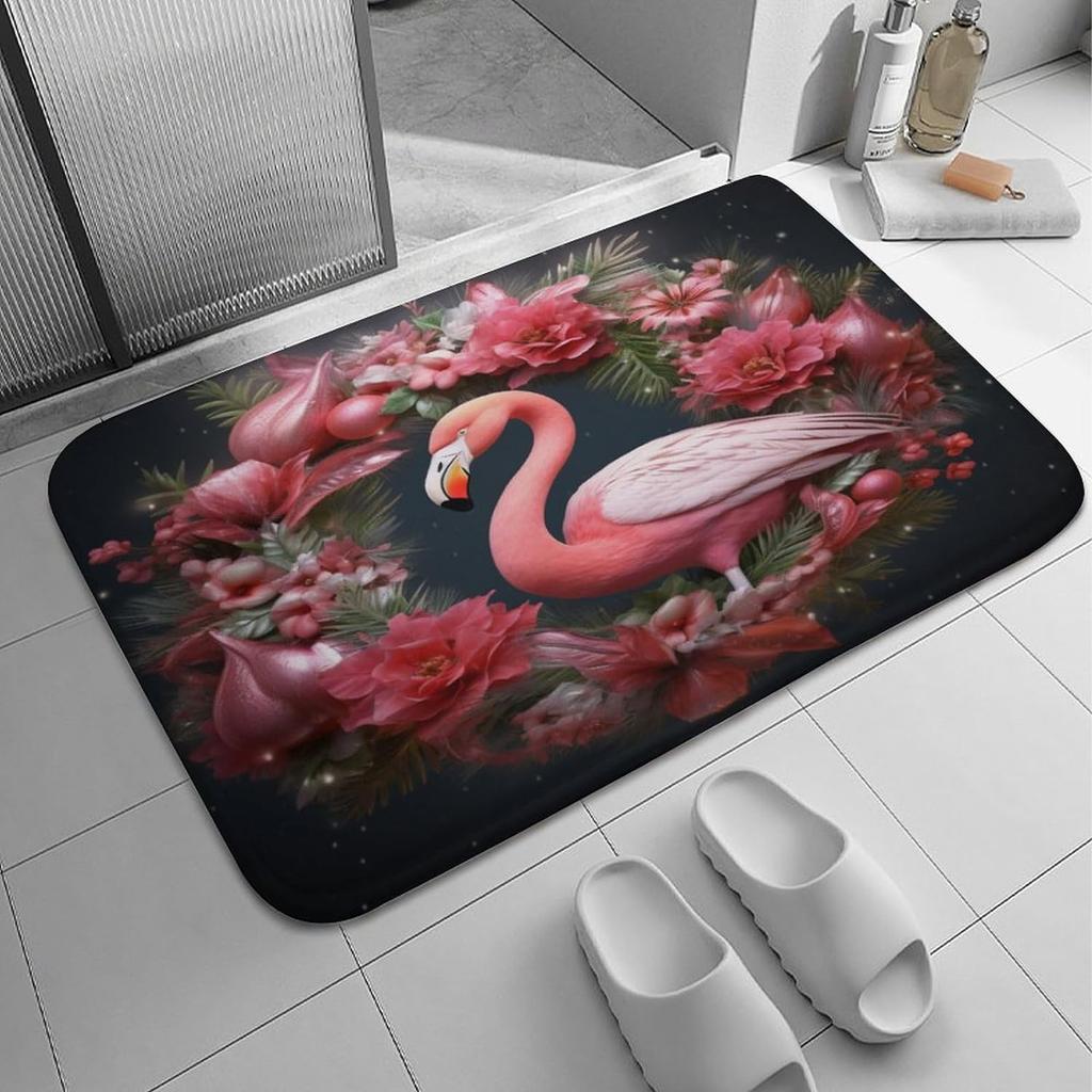 Watercolor Flamingo Tropical Floral Leaves Bath Mats Non-Slip Microfiber Soft Plush Doormat Decor Bathroom Rugs for Bedroom Mat