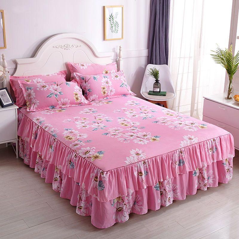 

1 юбка-кровать + 2 наволочки Комплект постельного белья шлифовальное мягкое покрывало King Queen Size двухслойная юбка-кровать 150*200cm